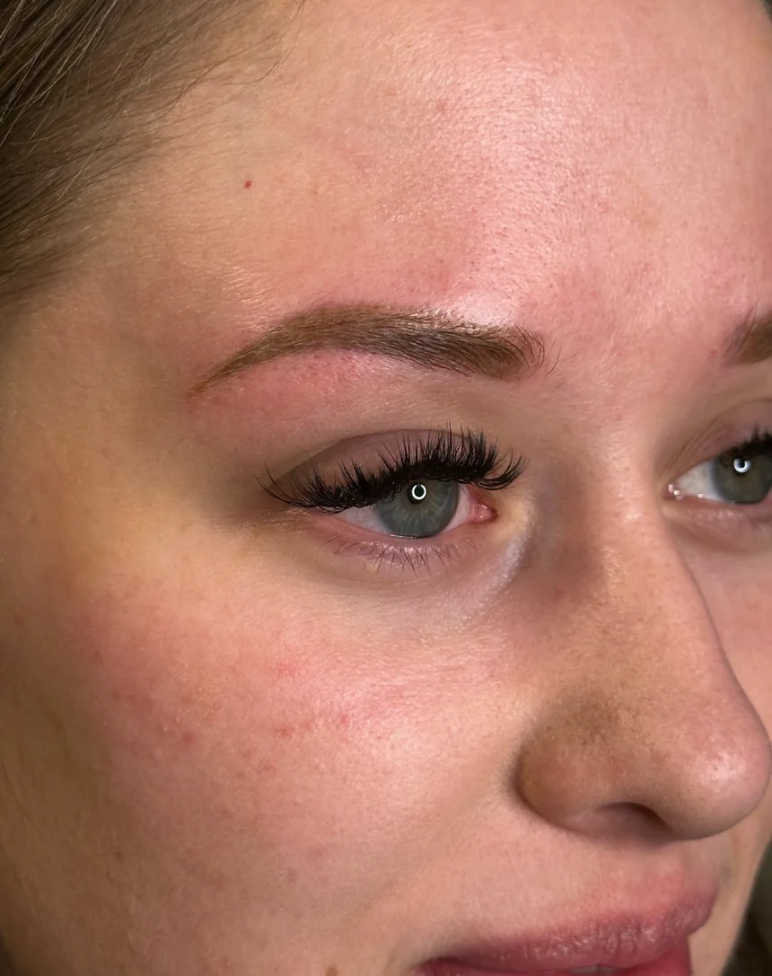 A healed brow tattoo with a soft, natural finish by Kreative Beauty