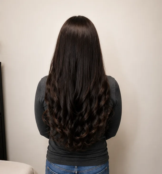 Long wavy hair extensions by Kreative Beauty